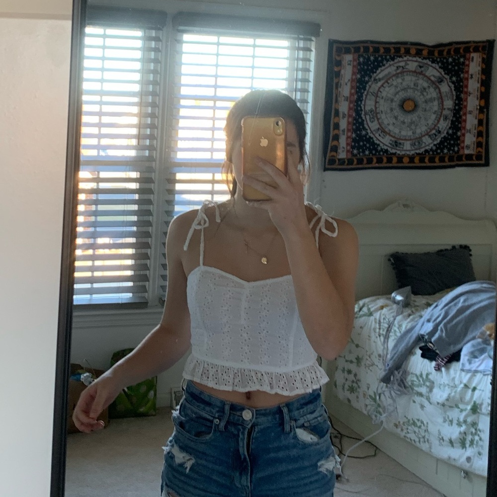 Hollister White Eyelet Tank